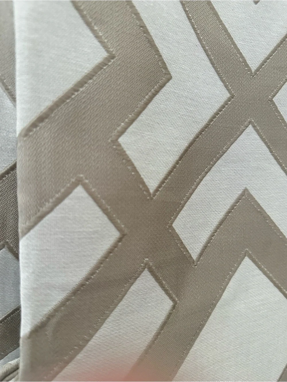 Geometric Luxury Jacquard Linen Curtain Panels Set of 2 Taupe Grey NWT